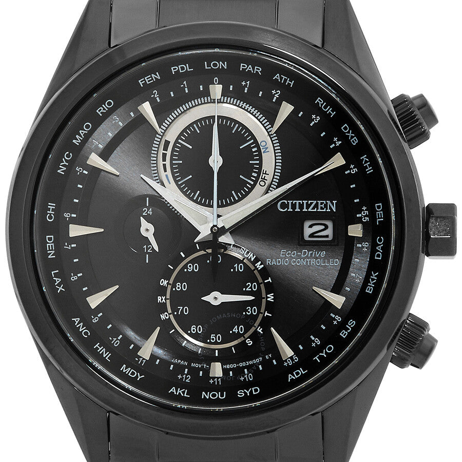 Citizen Perpetual Alarm World Time Chronograph GMT Black Dial Men's Watch AT8265-81E - Dawson Watches #4