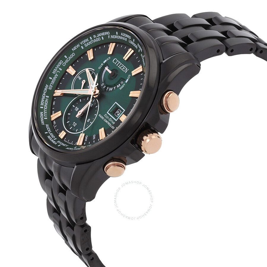 Citizen Perpetual Alarm World Time Eco-Drive GMT Green Dial Men's Watch AT9128-87X - The Watches Men & Co #2