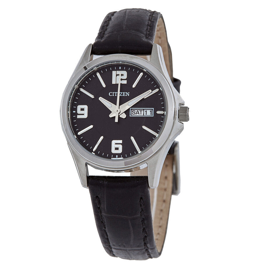 Citizen Quartz Black Dial Black Leather Ladies Watch EQ0591-13E - Dawson Watches