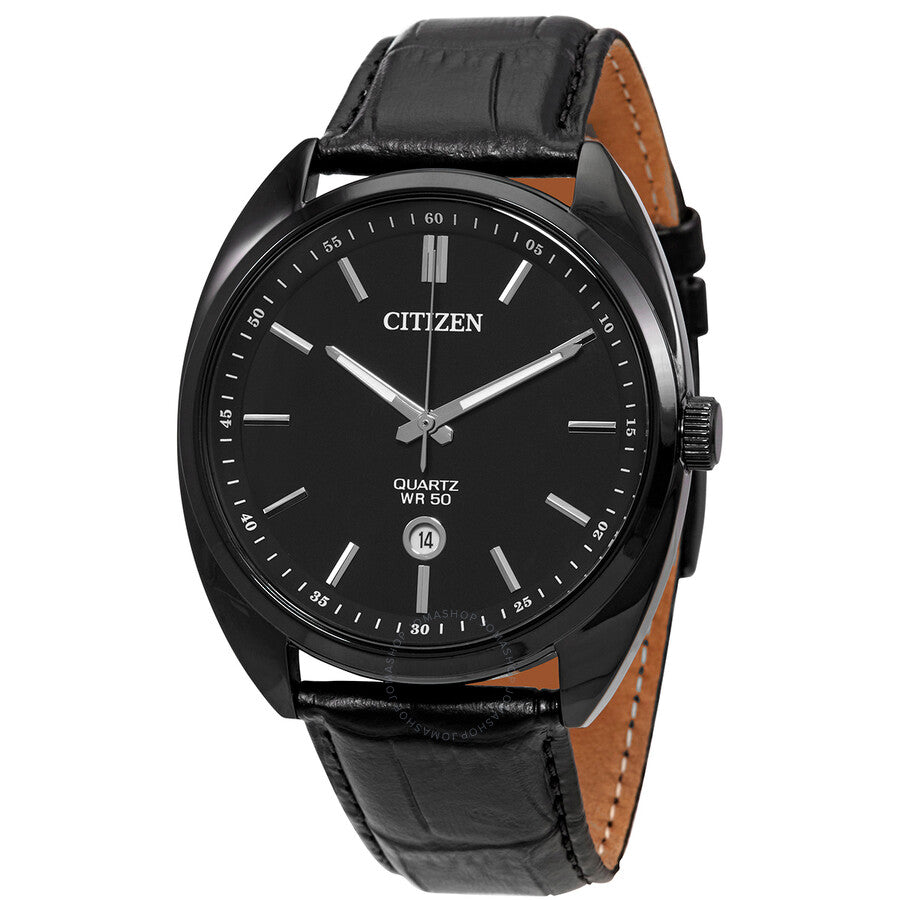 Citizen Quartz Black Dial Black Leather Men's Watch BI5095-05E - Dawson Watches