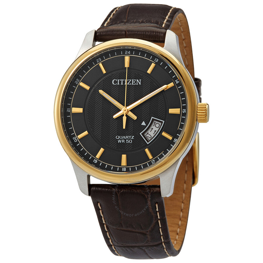 Citizen Quartz Black Dial Brown Leather Men's Watch BI1054-12E - Dawson Watches