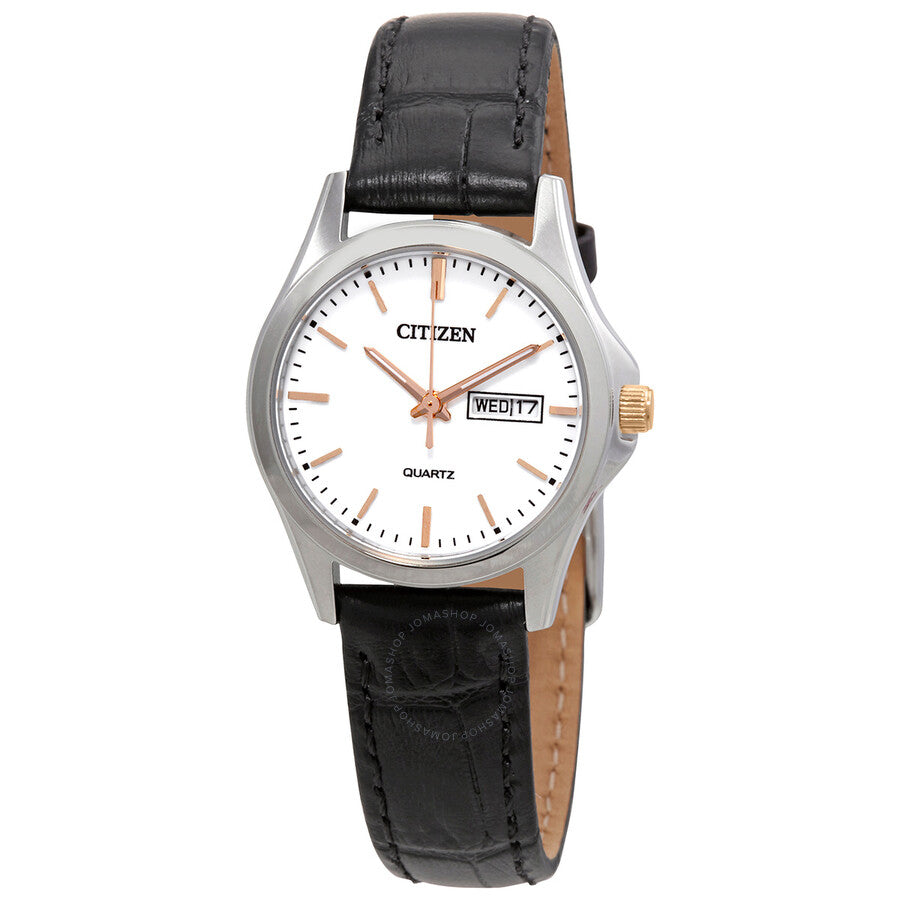 Citizen Quartz White Dial Black Leather Ladies Watch EQ0599-11A - Dawson Watches