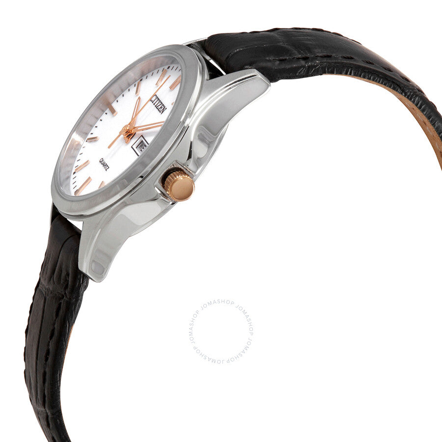 Citizen Quartz White Dial Black Leather Ladies Watch EQ0599-11A - Dawson Watches #2
