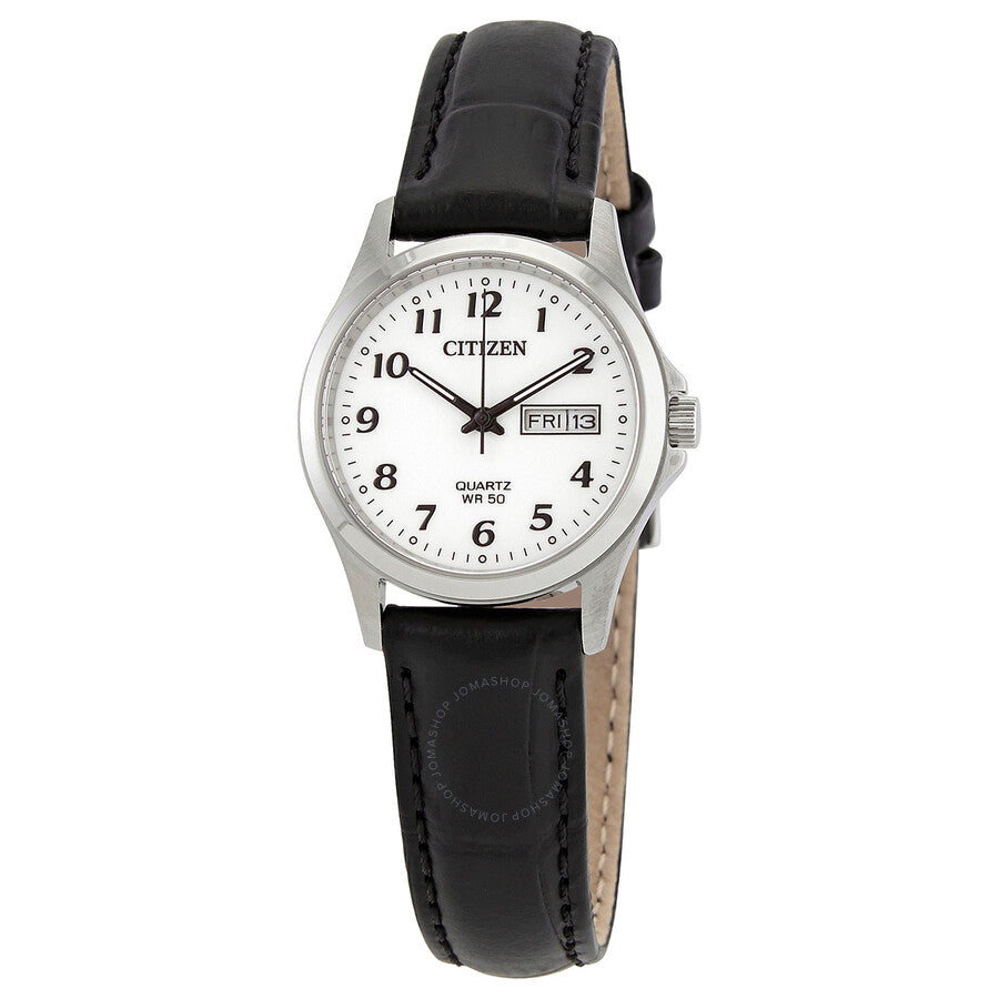 Citizen Quartz White Dial Black Leather Ladies Watch EQ2000-02A - Dawson Watches