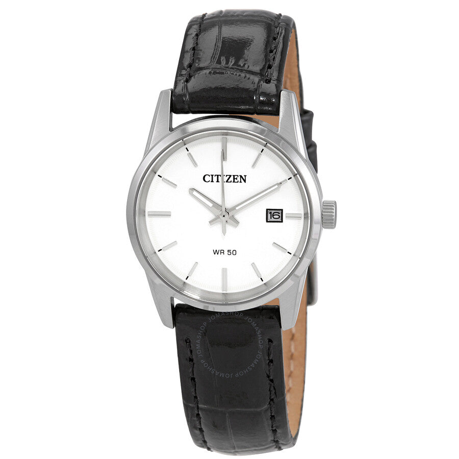 Citizen Quartz White Dial Black Leather Ladies Watch EU6000-06A - Dawson Watches