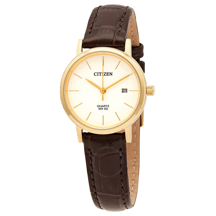 Citizen Quartz White Dial Brown Leather Ladies Watch EU6092-08A - Dawson Watches