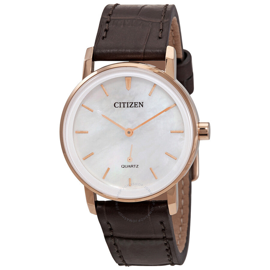 Citizen Quartz White Mother of Pearl Dial Brown Leather Ladies Watch EQ9063-04D - Dawson Watches