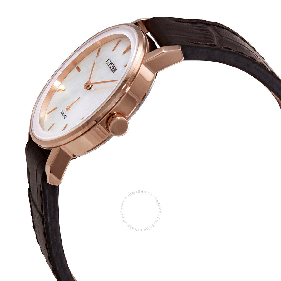 Citizen Quartz White Mother of Pearl Dial Brown Leather Ladies Watch EQ9063-04D - Dawson Watches #2