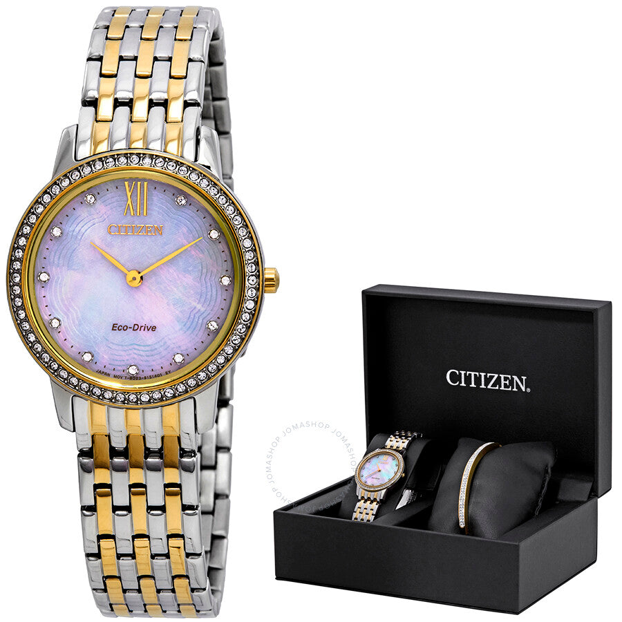 Citizen Silhouette Crystal White Mother of Pearl Dial Ladies Watch EX1484-65D - Dawson Watches