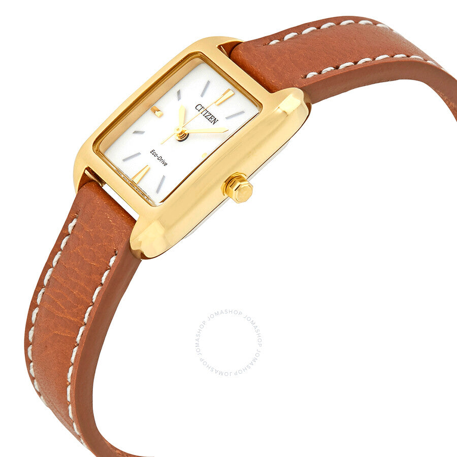 Citizen Silhouette Eco-Drive White Dial Brown Leather Ladies Watch EM0492-02A - Dawson Watches #2