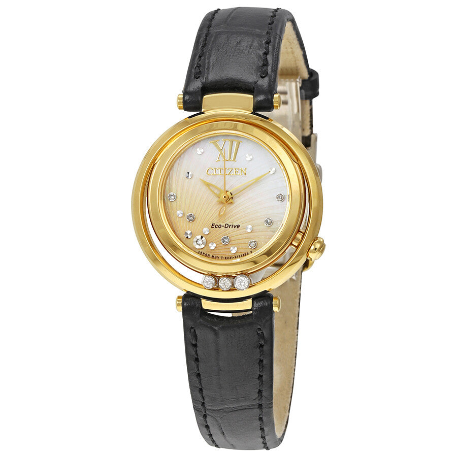 Citizen Sunrise Eco-Drive Diamond Black Leather Strap Ladies Watch CZEM0322-02Y - Dawson Watches