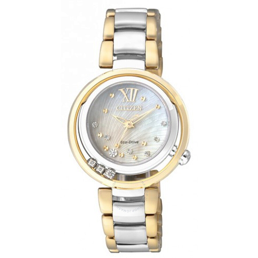Citizen Sunrise Eco-Drive Mother of Pearl Two-Tone Stainless Steel Ladies Watch EM0324-58D - Dawson Watches