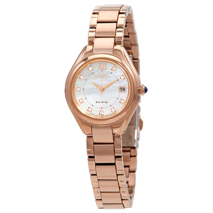 Citizen Swarovski Crystal White Mother of Pearl Dial Ladies Watch EW2543-85D - Dawson Watches