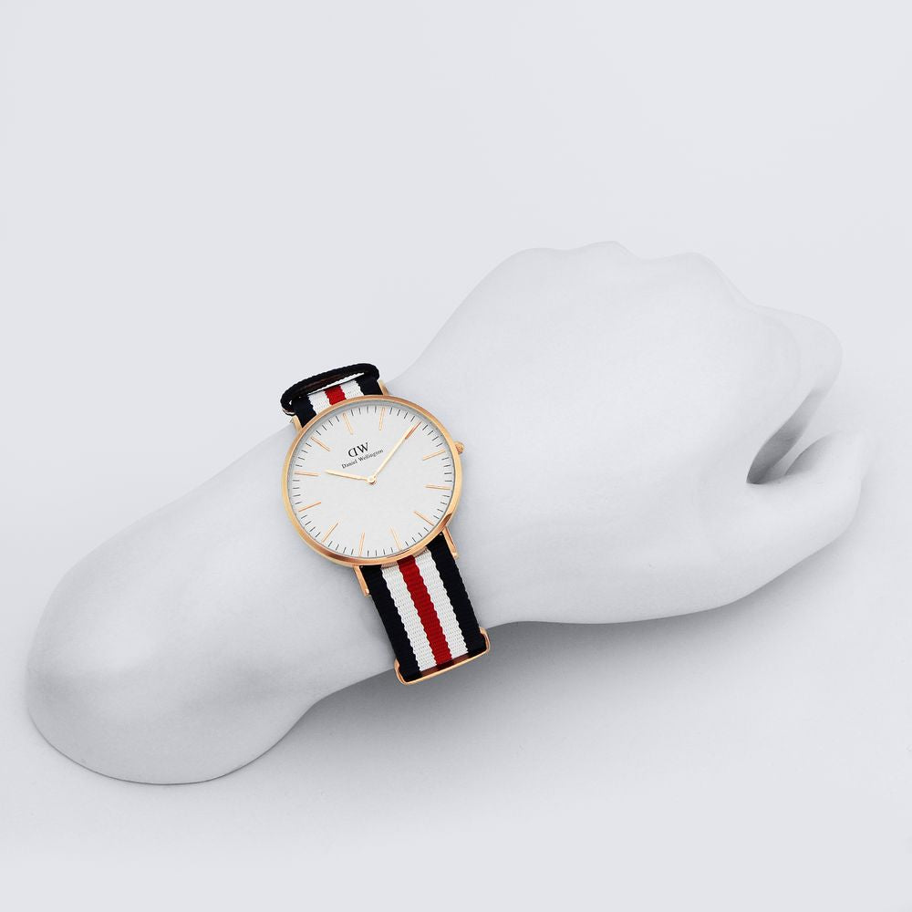 Daniel Wellington Canterbury 40mm White Dial Tricolour Nato Strap Men's Gold Watch - DW00100002