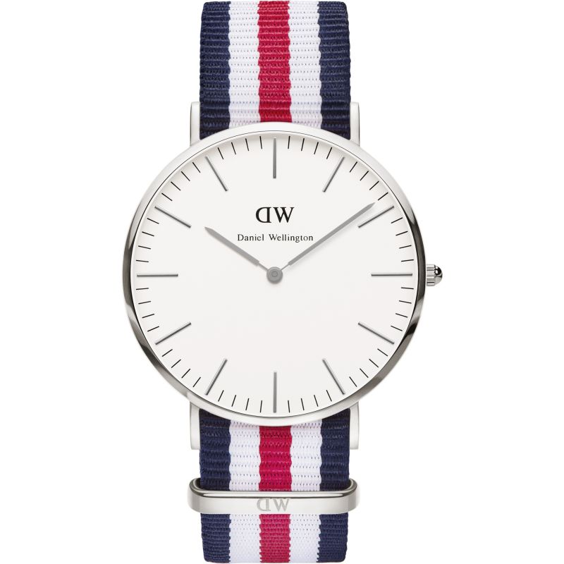 Daniel Wellington Canterbury 40mm White Dial Tricolour Nylon Strap Men's Watch - DW00100016