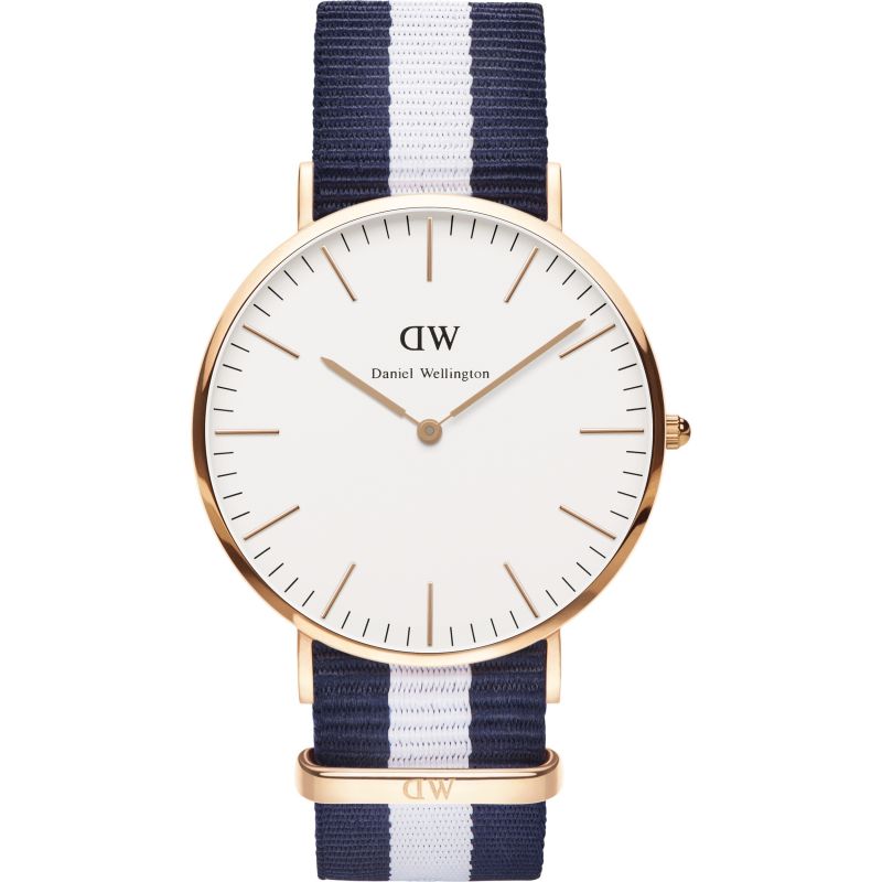 Daniel Wellington Glasgow 40mm White Dial Blue and White Nylon Strap Men's Watch - DW00100004