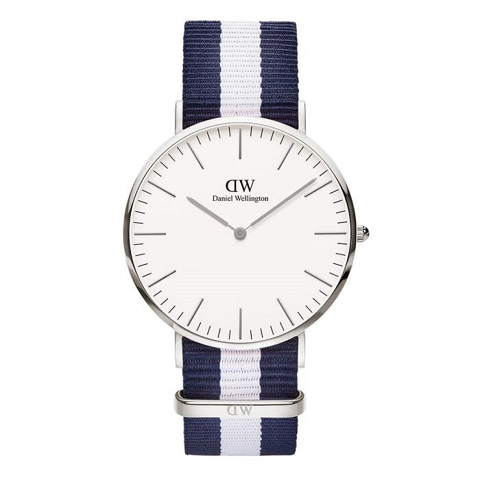 Daniel Wellington Glasgow 40mm White Dial Blue and White Nylon Strap Men's Watch - DW00100018