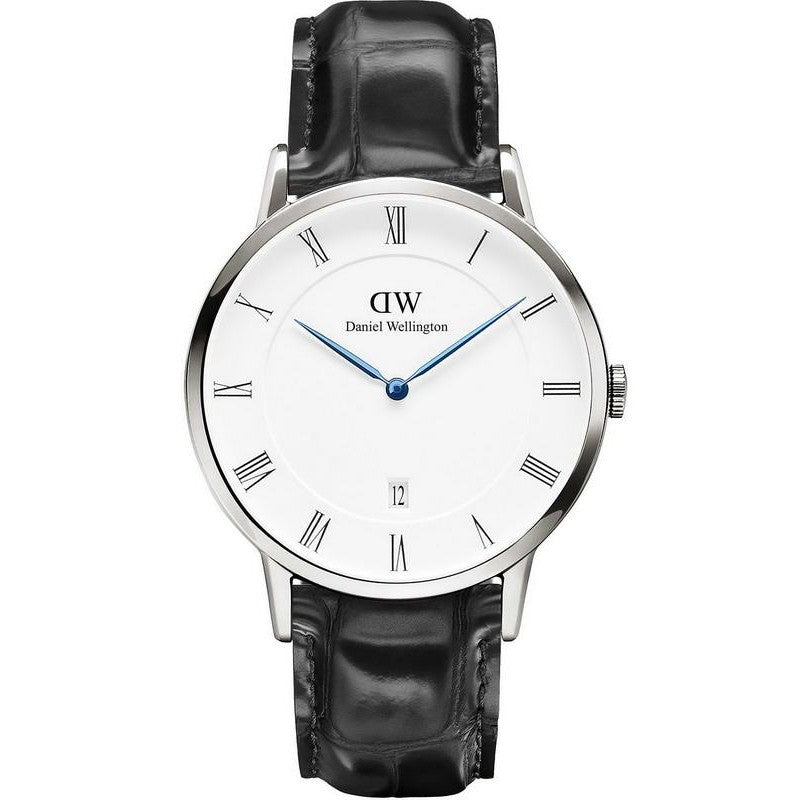 Daniel Wellington Dapper Reading 38mm Silver Bezel Black Genuine Leather Men's Watch - DW00100108