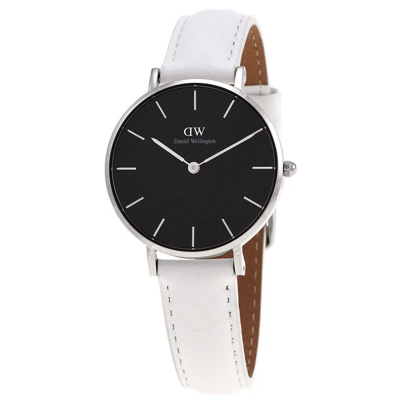 Daniel Wellington Petite Bondi Black Dial 32mm Silver Case White Leather Ladies Watch DW00100284