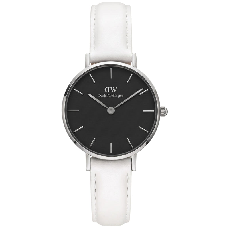 Daniel Wellington Petite Bondi Black Dial 32mm Silver Case White Leather Ladies Watch DW00100284