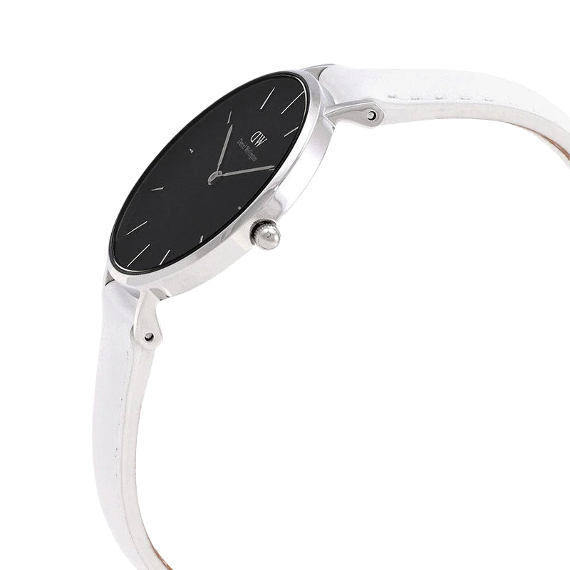 Daniel Wellington Petite Bondi Black Dial 32mm Silver Case White Leather Ladies Watch DW00100284