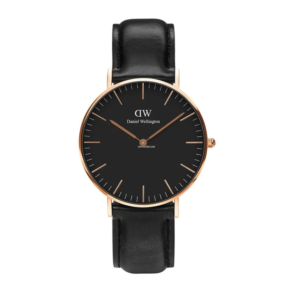 Daniel Wellington Sheffield 36mm Black Dial Black Genuine Leather Women's Watch - DW00100139