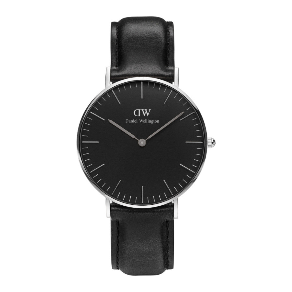 Daniel Wellington Sheffield 36mm Silver Bezel Black Genuine Leather Women's Watch - DW00100145
