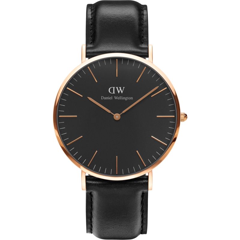 Daniel Wellington Sheffield 40mm Rose Gold Bezel Black Genuine Leather Men's Watch - DW00100127