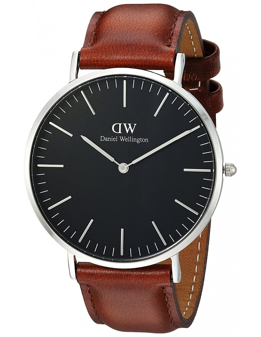 Daniel Wellington St Mawes 40mm Black Dial Brown Genuine Leather Men's Watch - DW00100130