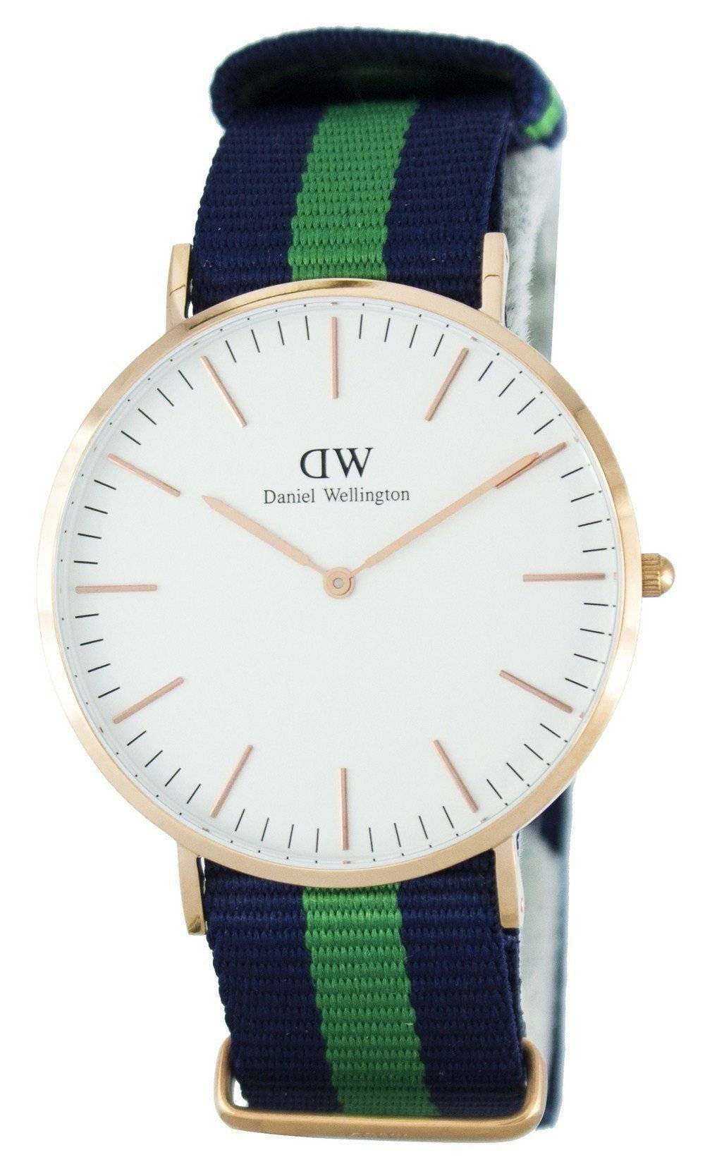 Daniel Wellington Warwick 40mm White Dial Blue and Green Nylon Strap Men's Watch - DW00100005