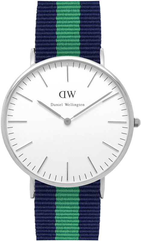Daniel Wellington Warwick 40mm White Dial Blue and Green Nylon Strap Men's Watch - DW00100019