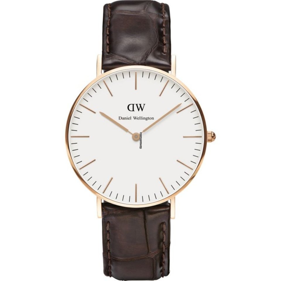 Daniel Wellington Classic York 36mm White Dial Dark Brown Genuine Leather Gold Watch - DW00100038