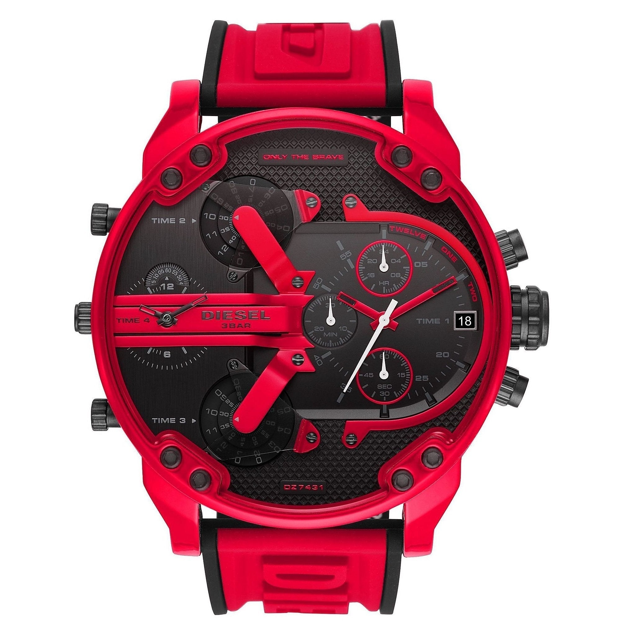Diesel Big Daddy 2.0 DZ7431 red chronograph watch with black dial and red rubber strap