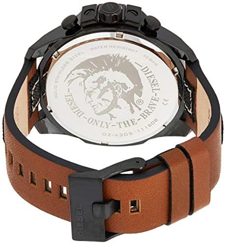 Diesel Mega Chief Chronograph Iridescent Red Dial Brown Leather Watch DZ4305