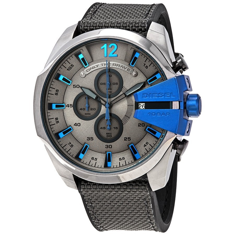 Diesel Mega Chief Grey Dial Grey Fabric Strap Chrono Watch DZ4500