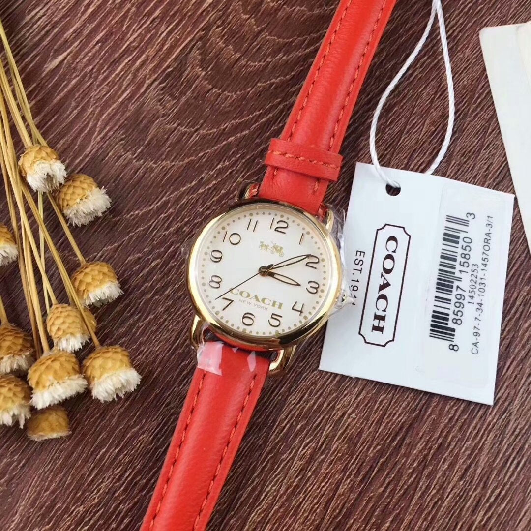 Coach Delancey Silver Dial Red Leather Strap Ladies Watch 14502253