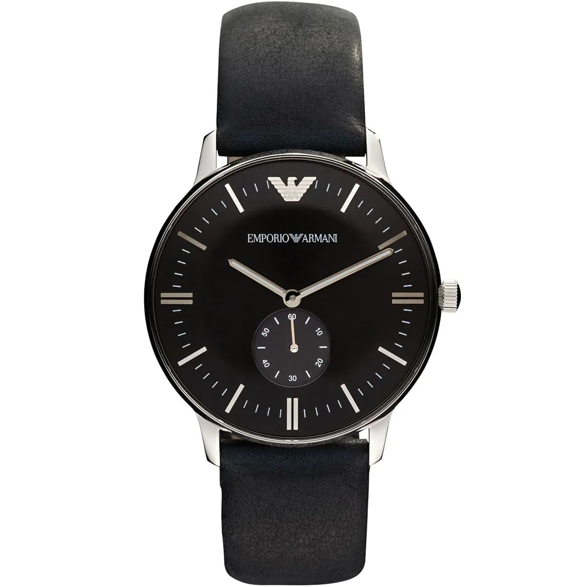 Emporio Armani AR0382 Gianni men's watch with black dial, silver-tone case and black leather strap