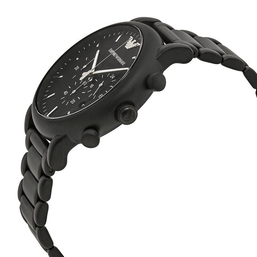 Side angled view of Emporio Armani AR1895 chronograph watch showing dial and bracelet