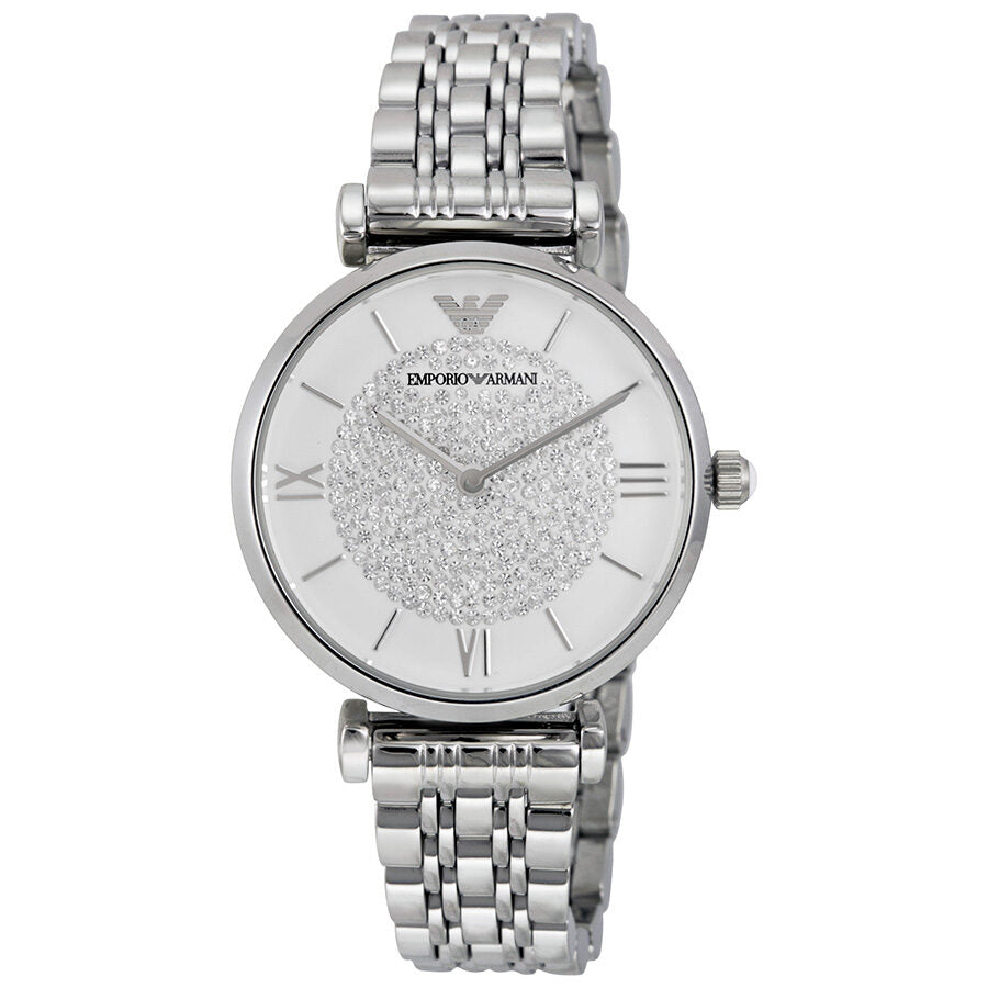 Emporio Armani AR1925 white crystal pave dial stainless steel women's watch with bracelet