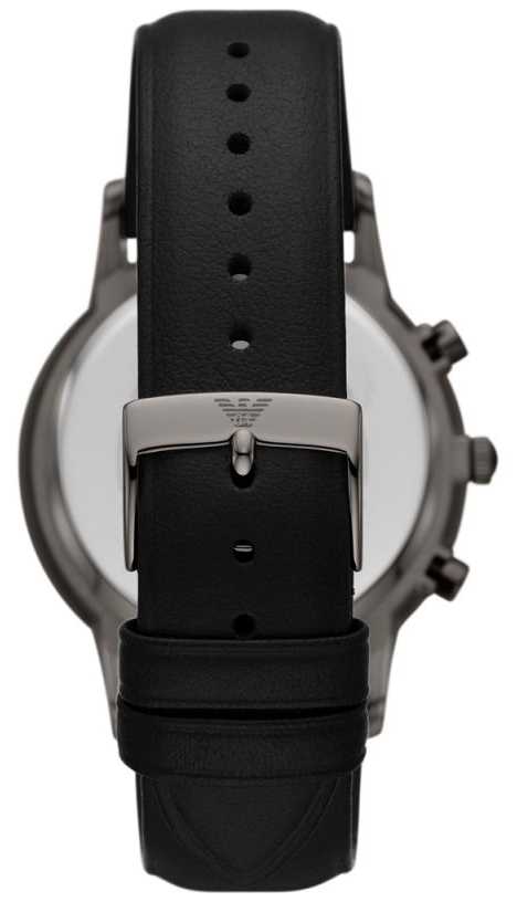 Emporio Armani Renato watch caseback view showing stainless steel back with engraved branding