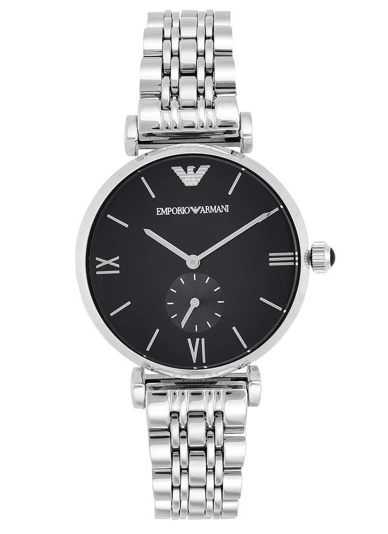 Emporio Armani Retro Black Dial Silver Men's Watch AR1676 - The Watches Men & CO