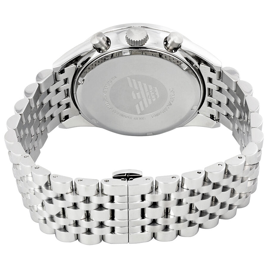 Emporio Armani Sportivo watch caseback showing stainless steel back and bracelet structure