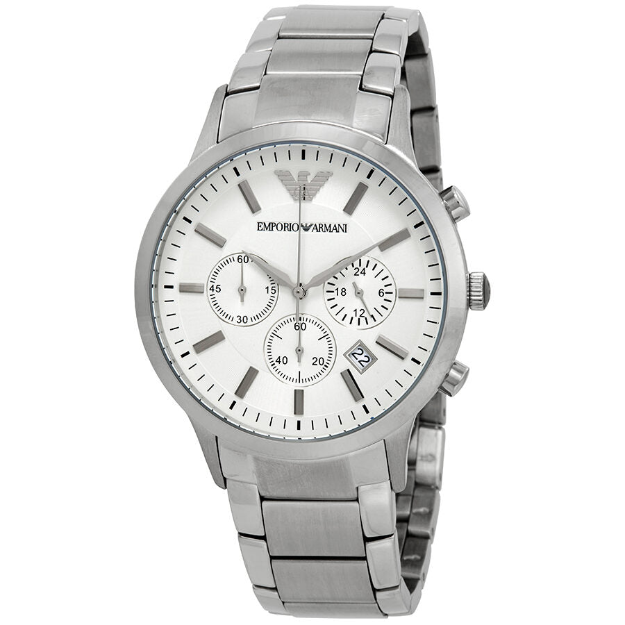 Emporio Armani Sportivo chronograph watch with cream dial and stainless steel bracelet