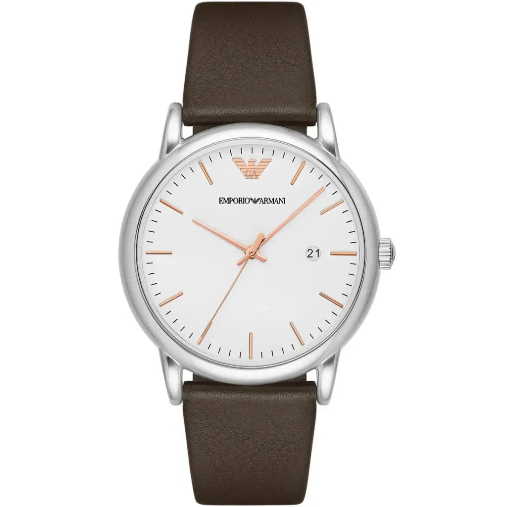Emporio Armani Herren White Dial Brown Genuine Leather Men's Watch - AR11103