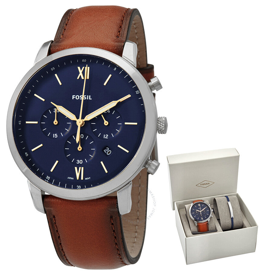 Fossil Neutra Chronograph Quartz Blue Dial Men's Watch Set FS5708SET - Dawson Watches
