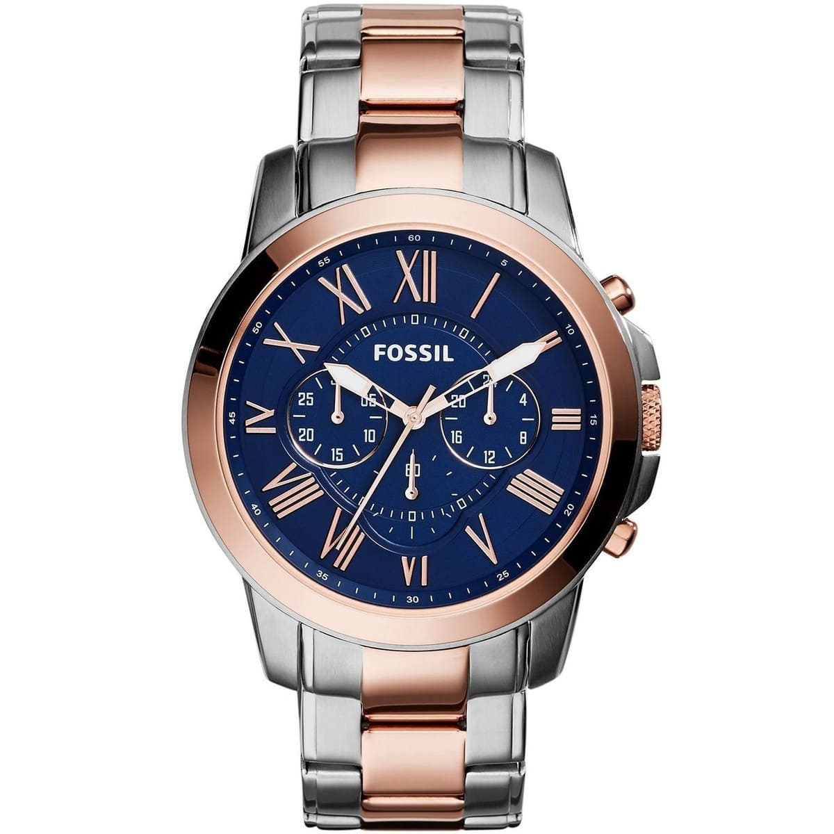 Fossil Grant Chronograph Blue Dial Two-tone Watch - FS5024