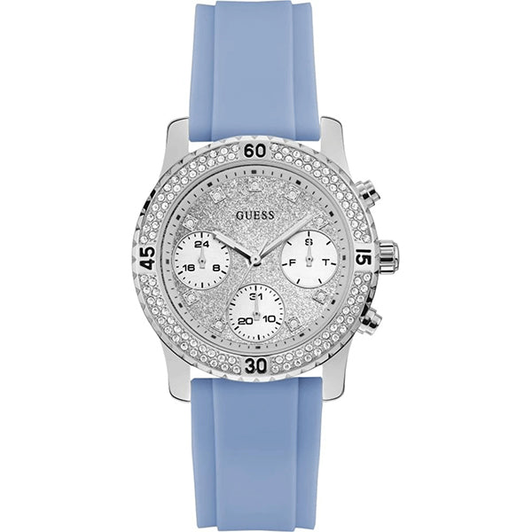 Guess Ladies Confetti Crystal Silicone Strap Women's Watch W1098L3 - The Watches Men & CO