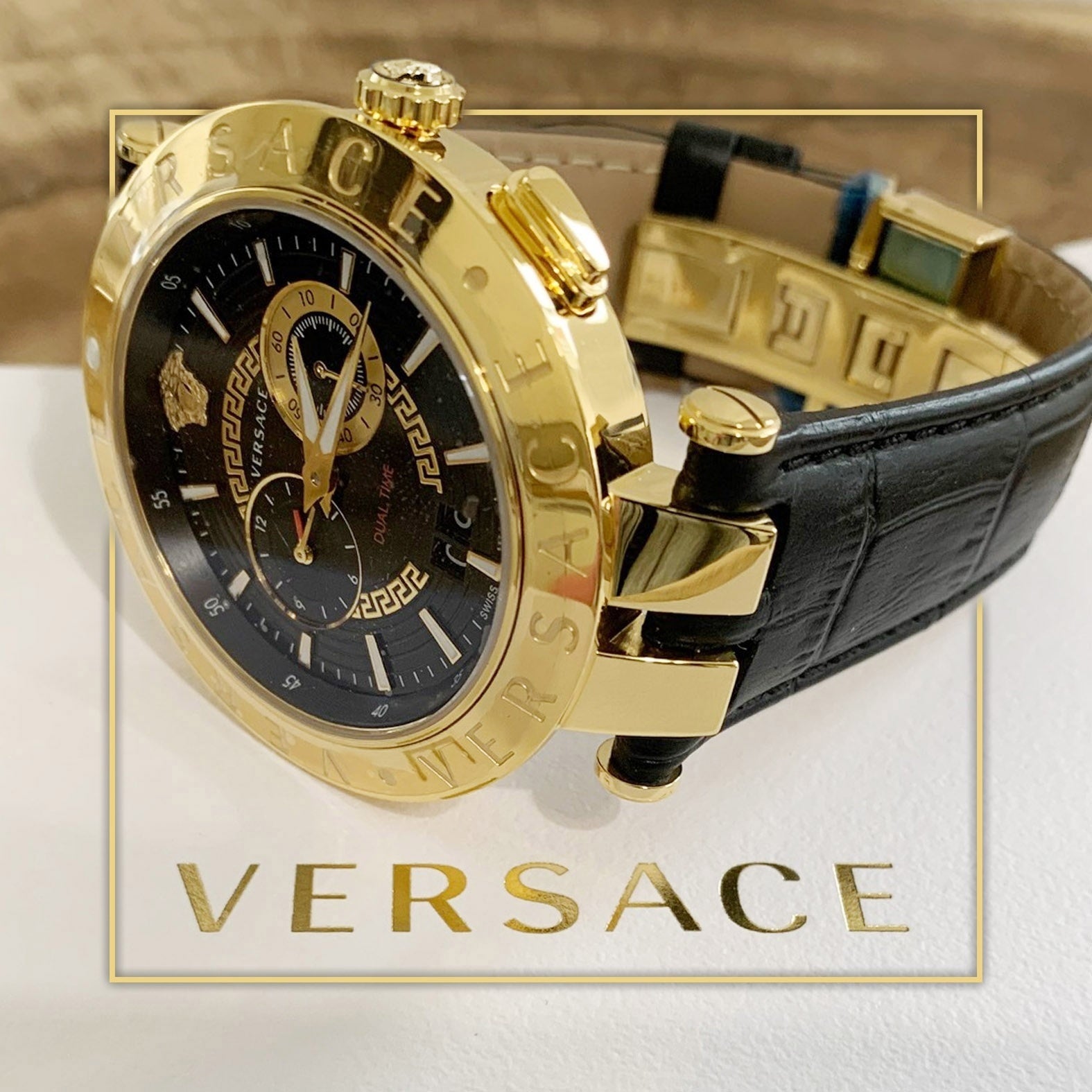 Versace V-Race Black Leather Strap Men's Watch VEBV00119 - Kiwi Watches #3