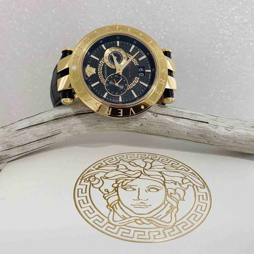 Versace V-Race Black Leather Strap Men's Watch VEBV00119 - Kiwi Watches #2