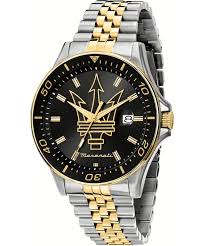 Maserati Sfida Black Dial Gold Hands Date Tow Tone Men's Watch R8853140009
